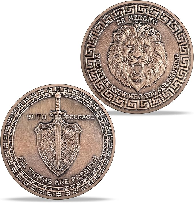 Lion Sword and Shield Challenge Coin - Inspirational Collectible, High Relief Design, Symbol of Courage and Strength, Medieval Style Classic Amulet(Pack of 5)