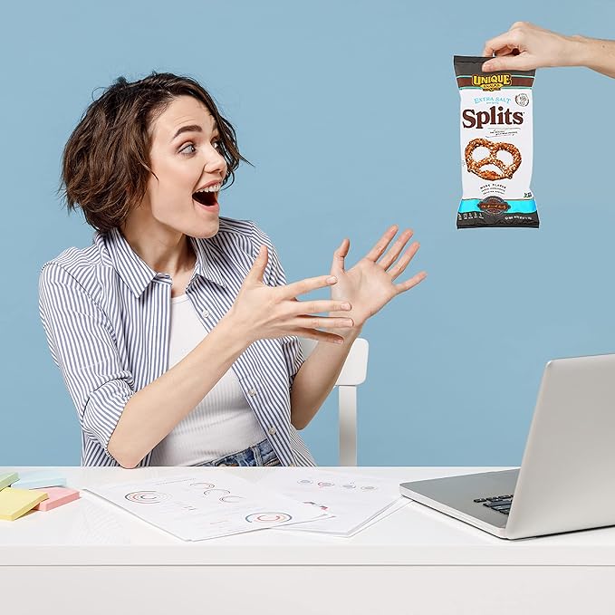 Unique Snacks Extra Salt Splits Pretzels, Original Split-Open Pretzels, Delicious Homestyle Baked Snack Bag, OU Kosher, and Non-GMO Food, No Artificial Flavor, 11 Oz. Bag, Pack of 6