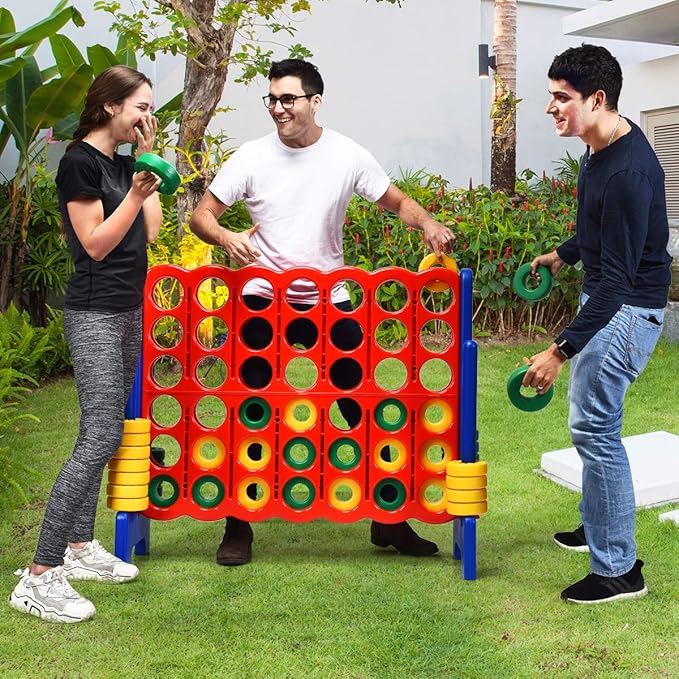 Costzon Giant 4-in-A-Row, Jumbo 4-to-Score Giant Game Set for Kids & Adults, Indoor Outdoor Yard Connect Game, 3.5FT Tall with 42 Jumbo Rings & Quick-Release Slider, Perfect for Family & Party Games