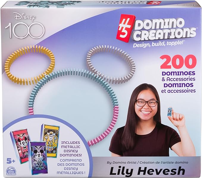 Spin Master Games Disney 100th Anniversary H5 Domino Creations 200 Dominoes & Accessories Domino Artist Lily Hevesh, Disney Gifts Dominoes Set for Adults & Kids Ages 5+