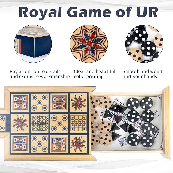 Wooden Royal Game of UR,Ancient Strategy Board Game for 2 Players,Beautifully Designed Board with Storage Drawers,Over 4500 Years Old (Orange)