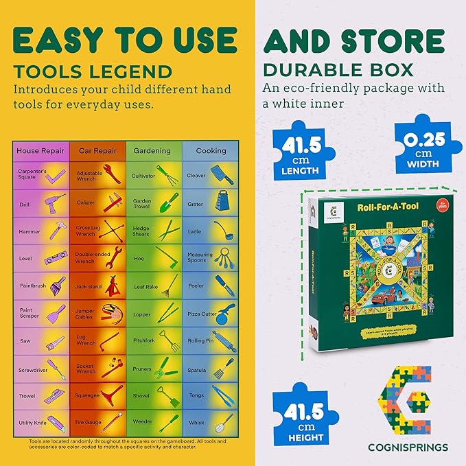Roll-for-A-Tool Board Game, Kids Board Games, Fun Board Games for Family Night, Educational Board Games for Kids, Sturdy Foldable Game Board, 2-4 Players, Ages 4 & Up