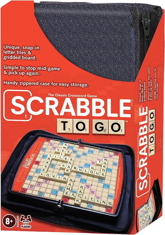 Winning Moves Games Scrabble to Go USA, a Travel Version of The World's Favorite Word Game, for 2 to 4 Players, Ages 8+ (1202), Black,red