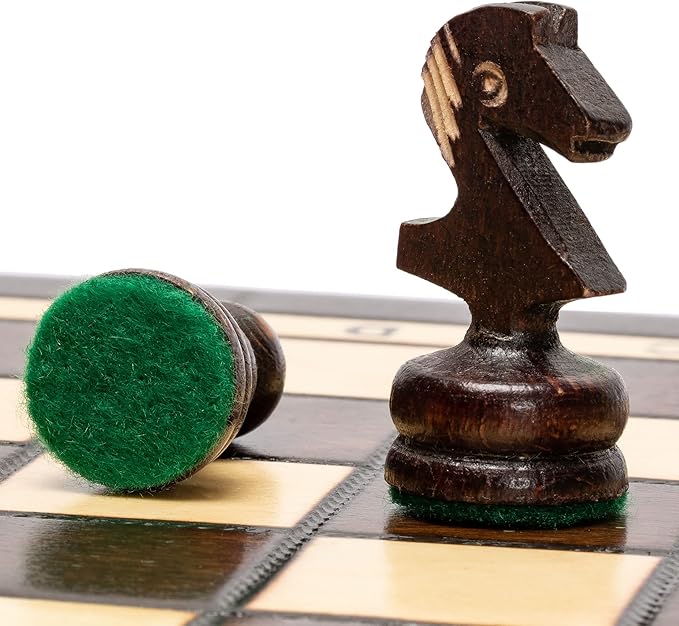 Husaria European International Wooden Chess Game Set Regal - 13.8 Inches Medium Size Chess Set with Handcrafted Chessmen and Felted Folding Board