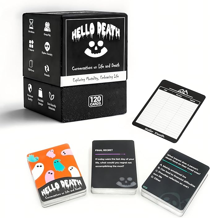 HELLO DEATH Card Game: 120 Cards to Inspire Deep and Fun Conversations About Life and Death – A Great Choice for Families, Couples, Parties, and Game Nights; Ideal as Funny Gifts or Adult Card Games