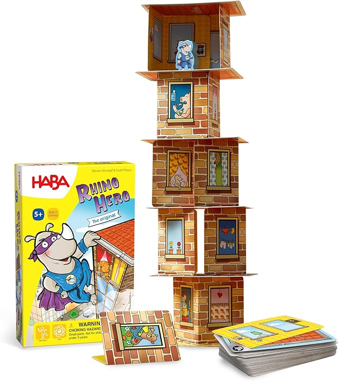 HABA Rhino Hero Game - Card Games for Kids, Ideal for Ages 5 & up - The Heroic Rhino Hero Stacking Card Game Adventure - Triple Award Winner