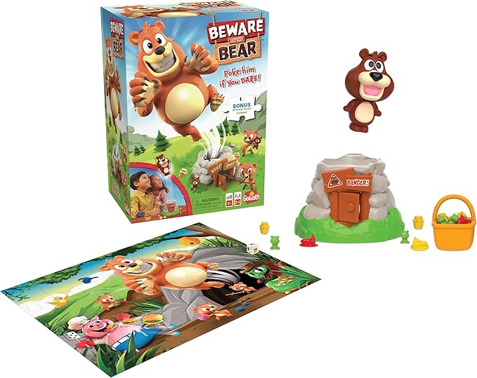 Beware of The Bear Game - Poke The Bear and Sneak The Goodies Before He Wakes Up - Includes 24-Piece Puzzle by Goliath, Multi Color, 919582