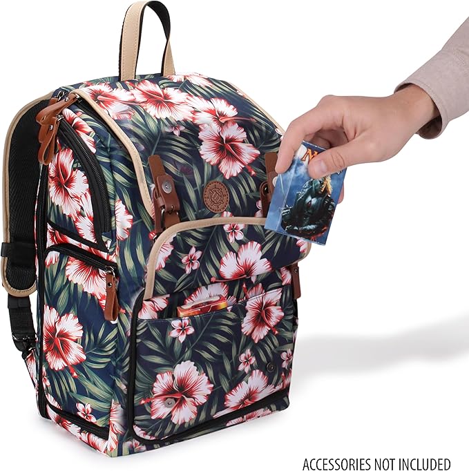 ENHANCE Designer Edition TCG Backpack - MTG Deck Bag Card Binder Space, TCG Deck Box Storage, MTG Playmat Holder - Card Storage Compatible with Magic the Gathering, Pokemon, Lorcana (Canvas Tropical)