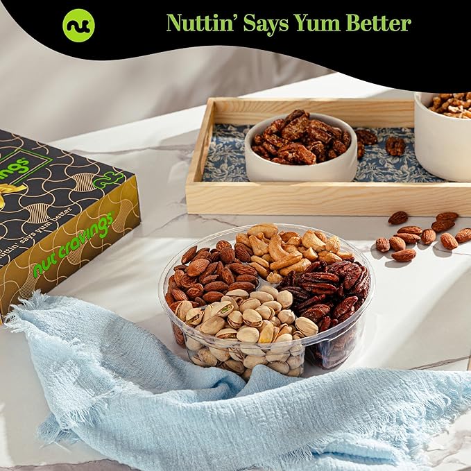 NUT CRAVINGS - Mixed Nuts Gift Basket in Black Gold Box (4 Assortments) Food Arrangement, Healthy Snack Care Package, Kosher