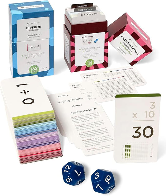 Think Tank Scholar 335 Multiplication & Division Flash Cards - 2 Math Dice (Award Winning) All Facts 0-12 Answer on Back, for Kids in 2ND, 3RD, 4TH, 5TH, 6TH Grade Class or Homeschool - Games & Charts