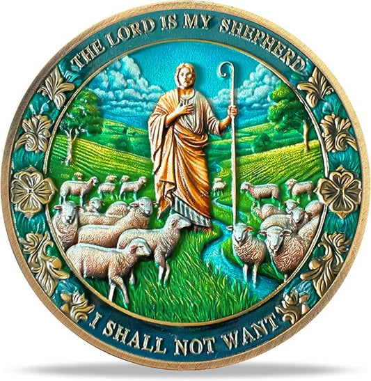 40 Jesus Shepherding Religious Coin Inspirational Bible Verse Medallion Faith-Based Gifts for Spiritual Encouragement for Men & Women