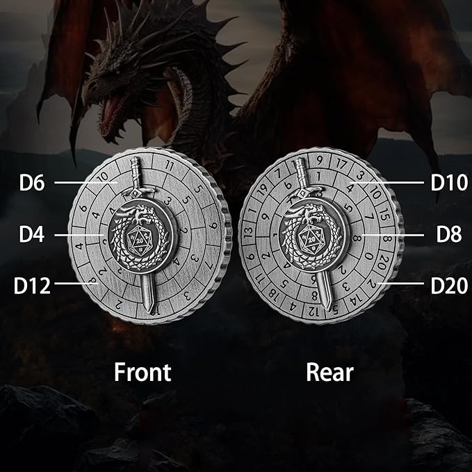 Spinner DND Dice, 7-in-1 Dragon Sword Metallic D&D Dice, Dragon Roulette Dice Spinner for DND Dice Set, DND Gifts with Gift Box, Role Playing Board Game Accessories, DND Dice Set Gifts, Dark Silver