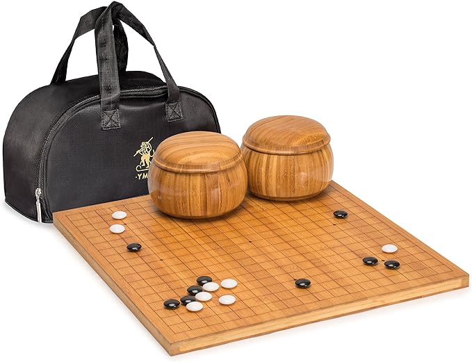 Yellow Mountain Imports Bamboo Etched Reversible 19x19 / 13x13 Go Game Set Board (0.8-Inch) with Double Convex Melamine Stones and Bamboo Bowls - Classic Strategy Board Game (Baduk/Weiqi)