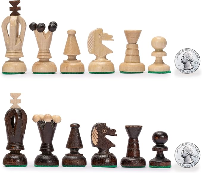 Husaria European International Chess Wooden Game Set, King's Continental - 11.3-Inch Small Size Chess Set with Folding Board and Felt Bottom Chessmen