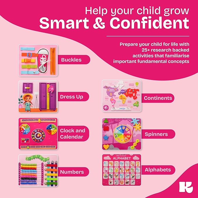 Toddler Busy Board Montessori Toys for Toddlers 1-3 Year Old Educational Activity Book Board Sensory Travel Toys Ages 2-4 Preschool Learning Fine Motor Skills Toy Quiet Book Gift for Kids