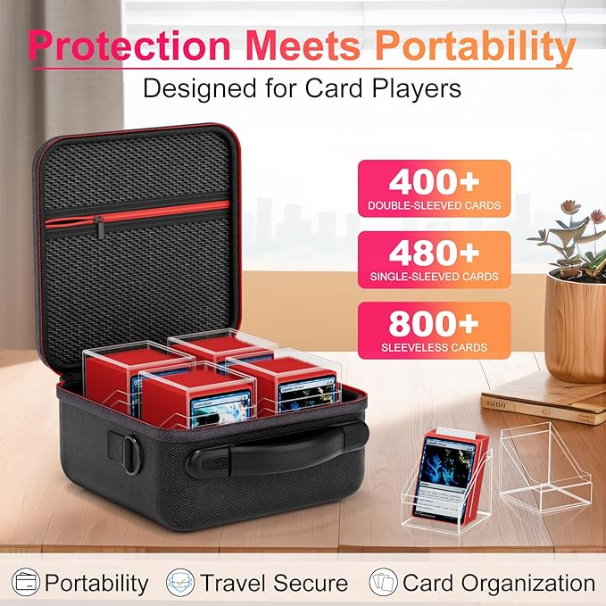 Card Deck Box with Portable Case, 4 Pack Clear Commander Deck Box with 4 Dividers, Holds 400+ Double Sleeved Cards, Fit for MTG, YuGiOh, TCG