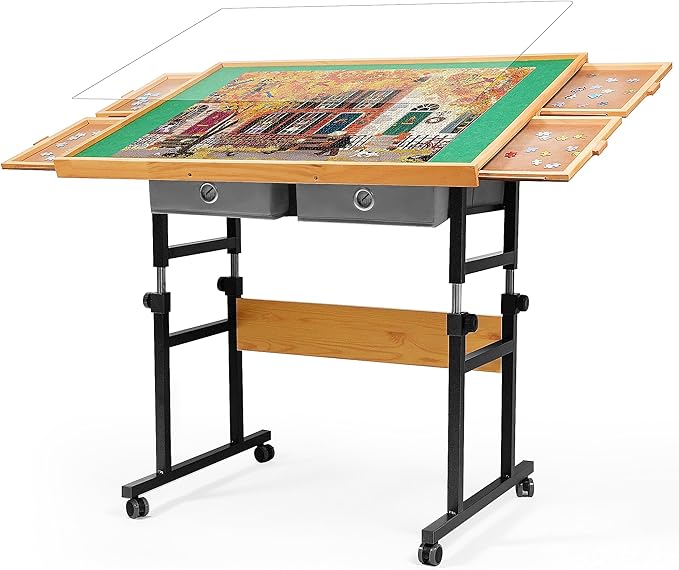 1500 Pieces Puzzle Table with Wheels, with Drawers and Cover, 34.25" x 25.2" Adjustable Height & 45° Tilting, Puzzle Board for Adults