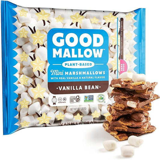GoodMallow Mini Vegan Marshmallows - Kosher Halal Dairy & Gluten Free Healthy Mini Marshmallows - Natural Gelatin Free for Hot Chocolate, Smores, Campfire, Baking - Non-Artificial