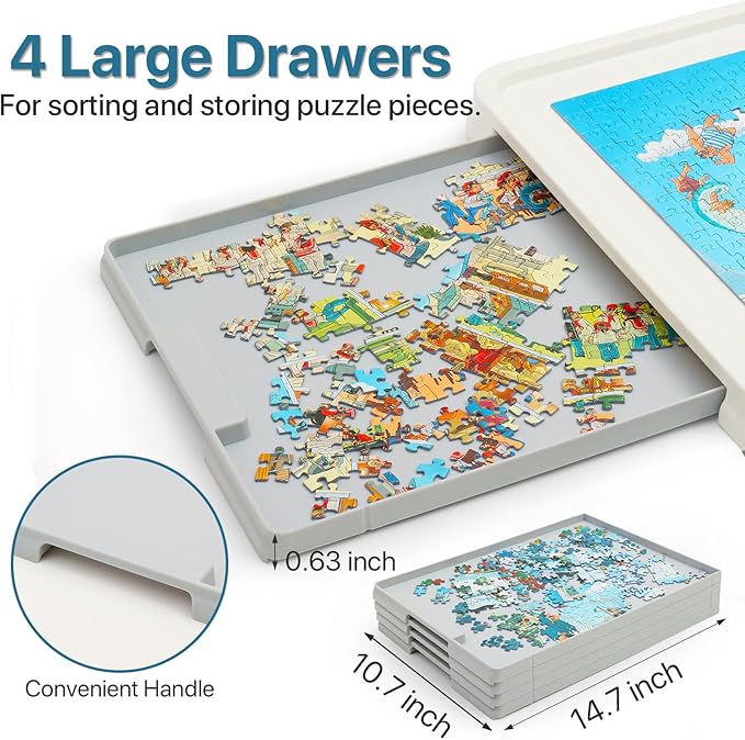 1500 Pieces Rotating Plastic Puzzle Board with Drawers and Cover, 35"x27" Portable Spinning Jigsaw Puzzle Table for Adults, Upgraded Lazy Susan, Ideal Gift for Mum
