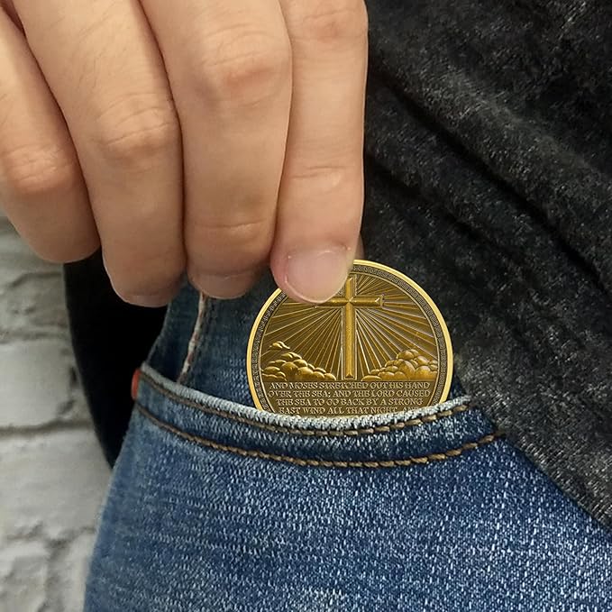 Moses Parting The Sea Religious Coin Inspirational Bible Verse Medallion Faith-Based Gifts for Spiritual Encouragement for Men & Women