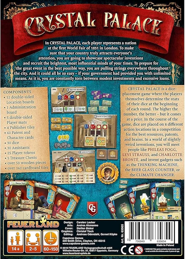 Crystal Palace - Dice Placement Strategy Board Game, Create Wild Inventions at The 1851 World's Fair in London, 2-5 Players, 90-150 Minute Playtime, Ages 15+