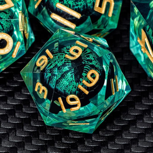 ARUOHHA Dragon Eye Dice Liquid Core DND Dice Green Sharp Edged Dice Set with Gift Box, Polyhedral D and D Dice Set Role Playing Game D20 D12 D10 D8 D6 D4