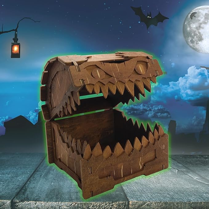 Mimic Chest for Dungeons and Dragons Tower with Tray Wood Laser Etched Cthulhu Portable and Collapsible Dice Roller Perfect for Board Game and Tabletop RPG