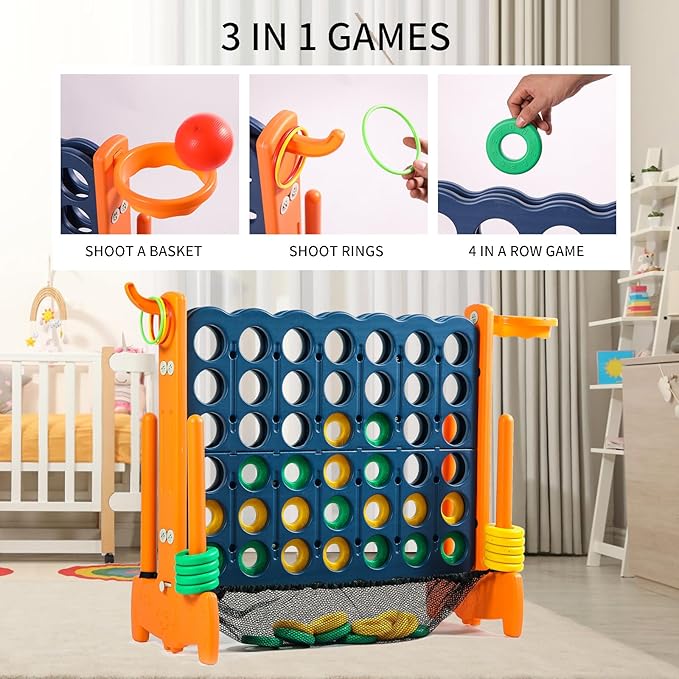 Giant 4 Row Game with Carrying Bag and Mesh Fabric .Giant 4-to-Score Game Set Suitable for Indoor and Outdoor Holiday Parties and Family Gatherings.（Dark Orange）