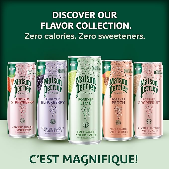Maison Perrier Forever Peach Flavored Sparkling Water, 11.15 Fl Oz Cans, 8 Count, 3 Pack