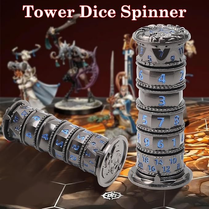 Pagoda Dice Spinner, 7 in 1 Metal Unique Roulette Dice for Sci-Fi, War, Crime Theme Tabletop Games