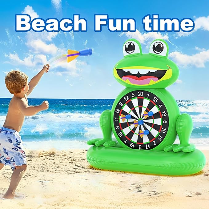 MOONTOY Inflatable Frog Dart Board Game, Fun Pool Toys for Kids, Water Games for Beach & Backyard, Summer Gift for Boys Girls Ages 6-12, Teens & Adults (Pump Included)