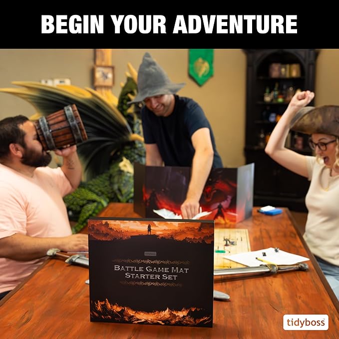 TIDYBOSS 23"x27" Dungeons and Dragons Foldable Battle Mat D&D Starter Set Kit with Dungeon Master Screen | Wet & Dry Erase DND Board Game | DND Gifts & DND Accessories