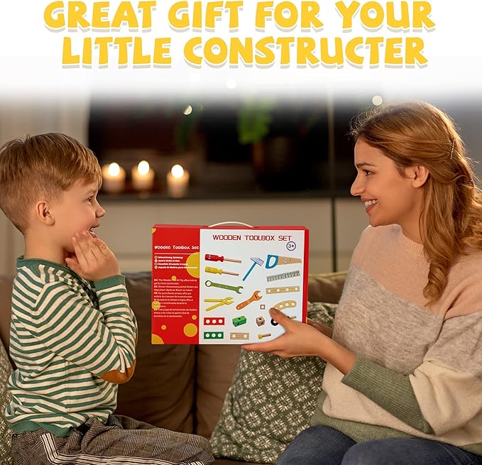 KIDWILL Tool Kit for Kids, 36-Piece Wooden Toddler Tools Set Includes Tool Box, Montessori Educational Stem Construction Toys for 2 3 4 5 6 Year Old Boys Girls, Best Birthday Gift for Kids