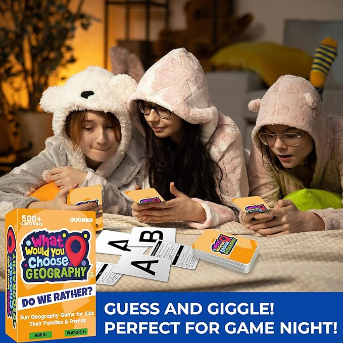 QUOKKA Board Game for 8-12 Year Olds - Geography Edition - Family Card Game for Kids Ages 5-8 - What Would You Choose | Pick Your Answer | Get to Know You - Fun Game Night for Boys & Girls