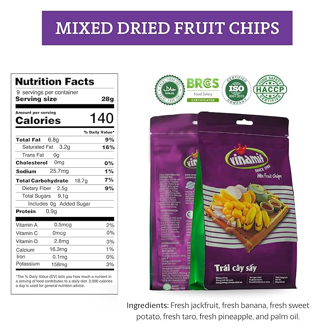 Vinamit Dried Mix Fruit Chips | 8.8 oz Bag | No Sugar Added | Tropical Fruit Blend | No-GMO, Gluten-Free & Vegan | High in Fiber & Antioxidants | Ideal for Healthy Snacking