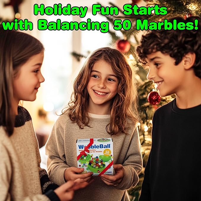 Funwares WobbleBall Marble Balancing Game – 50 Colorful Marbles Stored Inside for Easy Cleanup, Exciting Family Challenge for Kids & Adults, Fun Party Game, 1-4 Players, Perfect Holiday, Birthday Gift