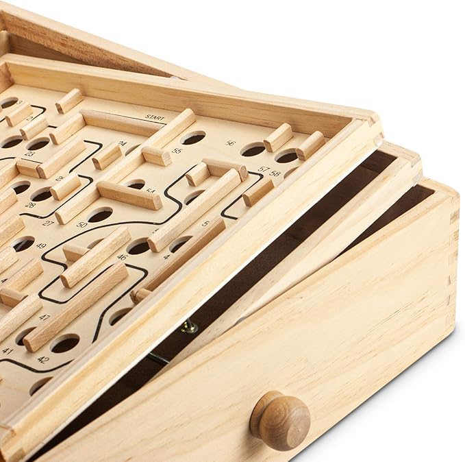STERLING Games Large Wooden Labyrinth 13.5" x 13" Marble Ball Tilt Maze Wood Game with 60 Waypoints for 6 Years and Up