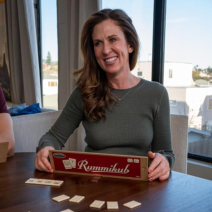 Front Porch Classics, Rummikub Vintage Edition in All-Wood Storage Case with 4 Built-in Player Trays and 106 Rummikub Tiles, for 2 to 4 Players Ages 8 and Up