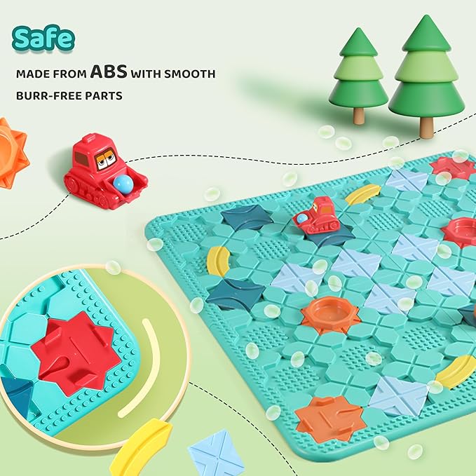 Stem Toys Board Games for Kids Ages 4-8 Montessori Building 3 4 5 Year Old Smart BrainTeasers Puzzle (Logical Road Builder)