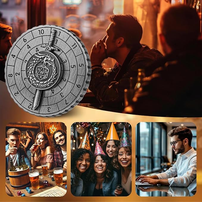 Spinner DND Dice, 7-in-1 Dragon Sword Metallic D&D Dice, Dragon Roulette Dice Spinner for DND Dice Set, DND Gifts with Gift Box, Role Playing Board Game Accessories, DND Dice Set Gifts, Dark Silver