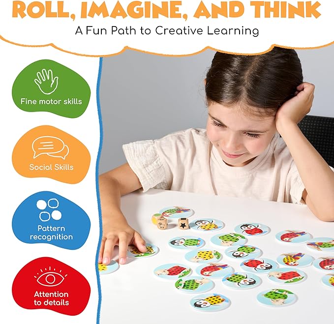 Roll and Match Game – Wooden Dice Matching Toy for Toddlers | Educational Logic Game for Kids 3+ | Learn Colors, Shapes & Animals | Preschool Montessori Activity STEM