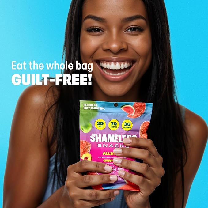Shameless Snacks Allstars – Candy Variety Pack | Sour Gummy Candy | Healthy Vegan Snacks | Low Sugar Fruit Snack | 6-Pack, Gluten Free | Red Raspberry, Watermelon, Peach, Green Apple, Blue Raspberry