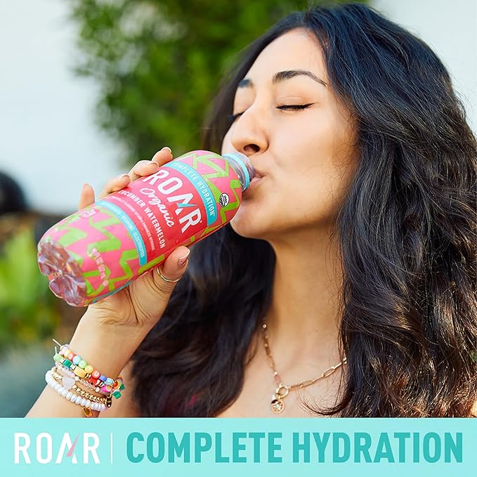 Roar Organic Electrolyte Infusions - USDA Organic - Cucumber Watermelon - with Antioxidants, B Vitamins, Low-Calorie, Low-Sugar, Low-Carb, Coconut Water Infused Beverage 18 Fl Oz (Pack of 12)