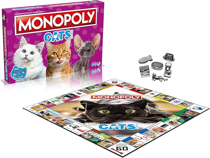 Cats Monopoly Board Game English Edition, Play with Your Favourite felines with Bespoke Tokens and Trade Your Way to Success, Fun Family Board Game for Ages 8 and up