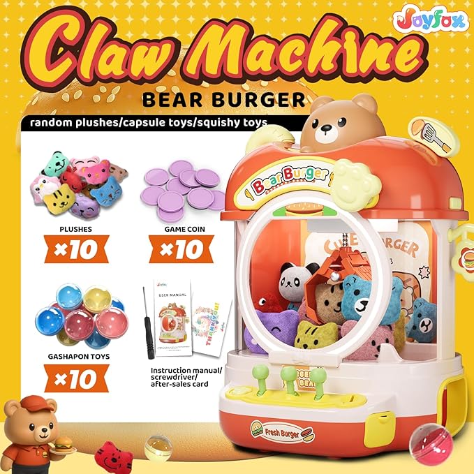 Claw Machine for Kids, Cute Vending Machine for Age 5+, Bear Fun Toy with Prizes Plush and Capsule Inside for Girls, Birthday Party Gifts Provides Hours of Fun for Kids