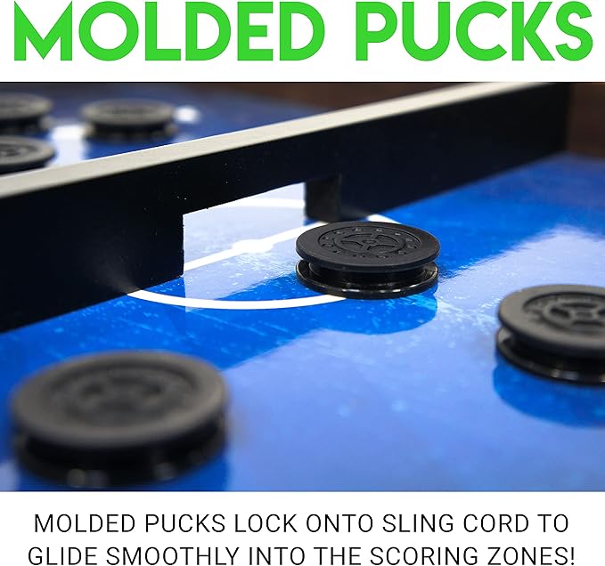 Franklin Sports Shuffleboard and Sling Puck Game - Slingshot Hockey and Shuffleboard Set with Pucks and Game Boards - 8 Mini Pucks and Slings Included