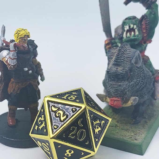 Metal Dice Set Collection for DND and All TRPG Games (Nightwatch, Gold D20)