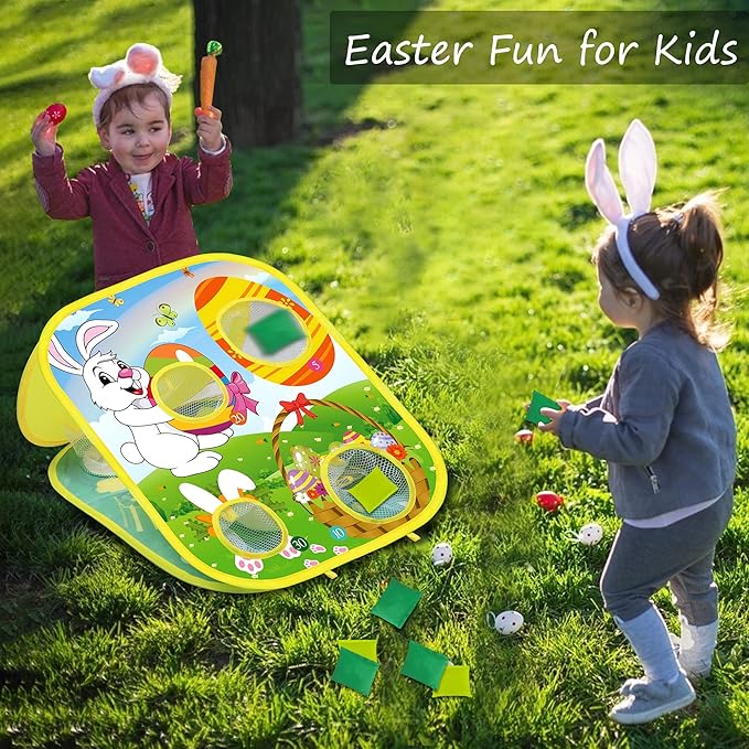 2 in 1 St Patricks Day Easter Bean Bag Toss Games for Kids, St Patricks Day Leprechaun Bunny Tossing Games Easter Gifts Party Favors for Kids Ages 4 8 Outdoor Yard Toys