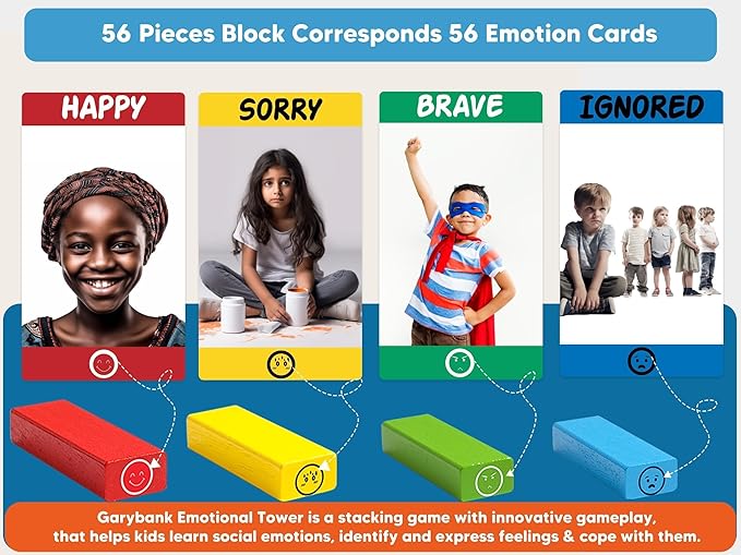 Garybank Emotion Tower Social Emotional Learning Activities for Kids, Sel Feelings Games W/56 Emotion Cards, Play Therapy Social Skills Board Game for Kid Age 6+, School Counselors Gifts