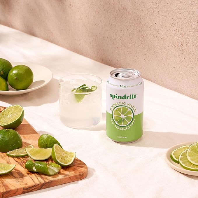 Spindrift Sparkling Water, Lime Flavored, Made with Real Squeezed Fruit, 12 Fl Oz Cans, Pack of 24 (Only 4 Calories per Can)